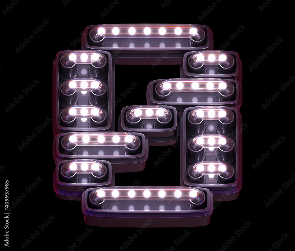 Led digital font. White light. Number 0.