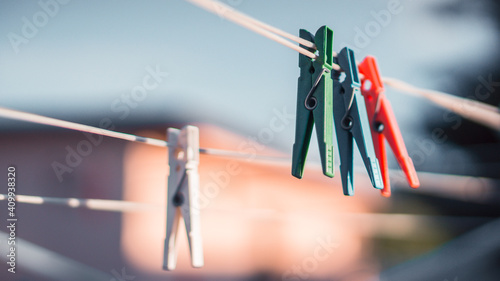 Clothes pegs on the washing line