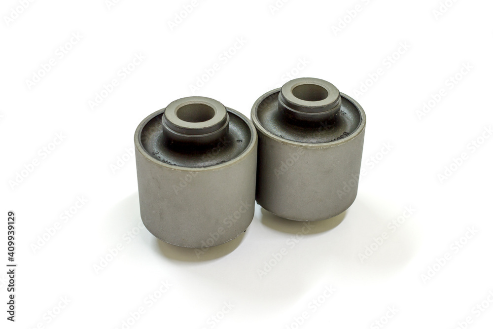 New rear trailing arm bushing on white background, Car maintenance service. New rear trailing arm bushing on white background, Car maintenance service.