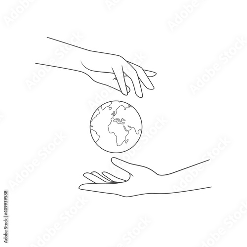 Hands hold the globe. Vector illustration isolated on white background