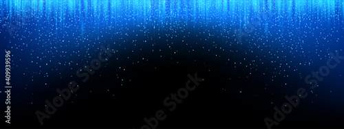Confetti background, glitter falling blue snow light sparkles and particles, vector holiday and birthday carnival party