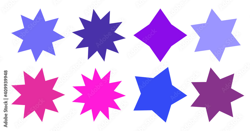Set of vector starburst, sunburst badges. Collection blue different gradient color. Simple style Vintage labels. Design elements. Colored stickers. Vector illustration eps10 of types and colors icon Set of vector starburst, sunburst badges. Collection blue different gradient color. Simple style Vintage labels. Design elements. Colored stickers. Vector illustration eps10 of types and colors icon