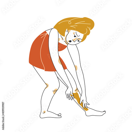 The girl who applies sugaring paste. Vector illustration in flat minimal style.