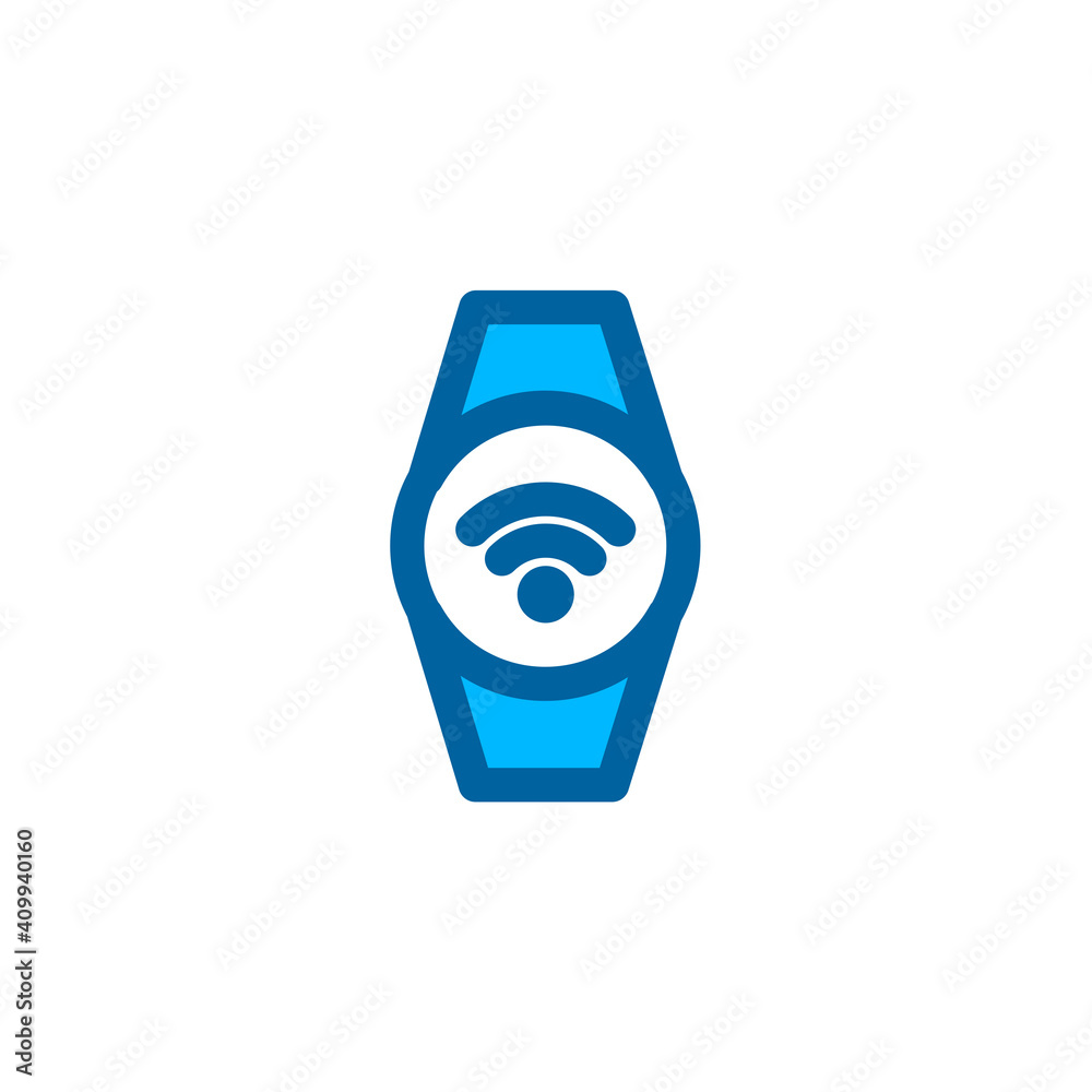 Wireless watch icon in blue color style. Connection and network icon Wireless watch icon in blue color style. Connection and network icon