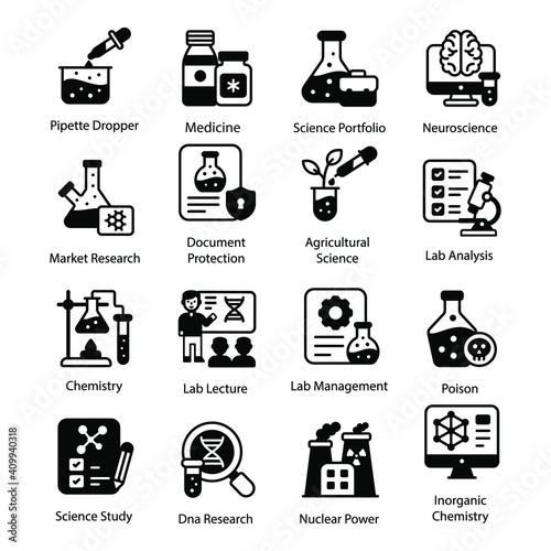 
Pack of Science and Chemistry Glyph Icons 
