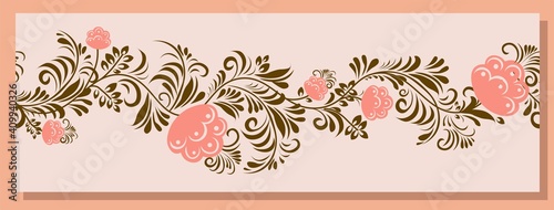 Spring trend pattern. Seamless border for printing on fabric and textile design. Fashionable print for paper in ethnic style. Vector illustration. Pink color
