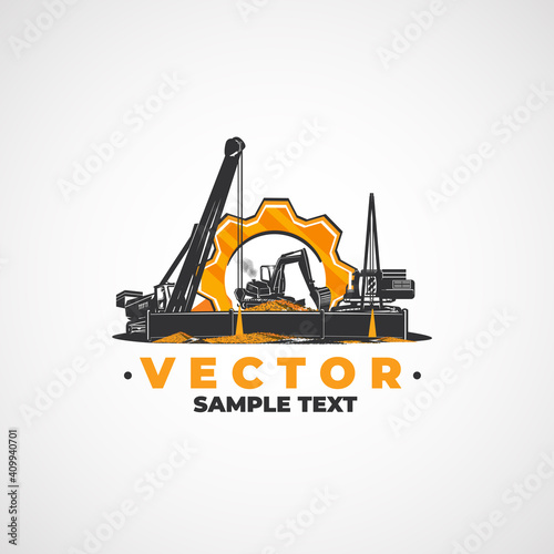 Construction excavator and pipelayes.