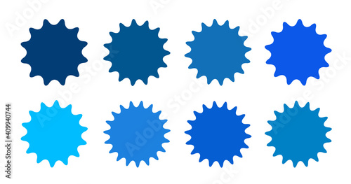 Set of vector starburst, sunburst badges. Collection blue different gradient color. Simple style Vintage labels. Design elements. Colored stickers. Vector illustration eps10 of types and colors icon