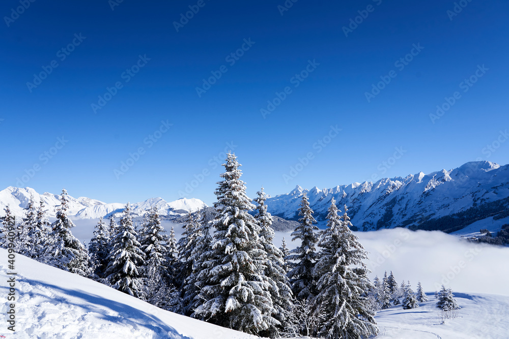 Blue sky and mountain above the valley