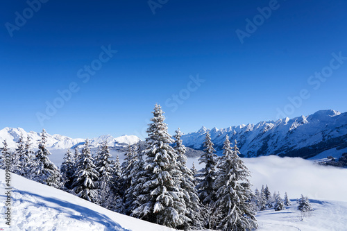 Blue sky and mountain above the valley