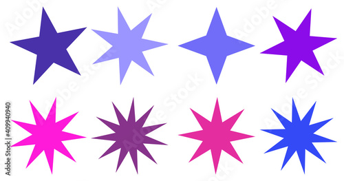 Set of vector starburst, sunburst badges. Collection blue different gradient color. Simple style Vintage labels. Design elements. Colored stickers. Vector illustration eps10 of types and colors icon