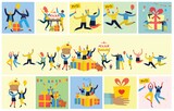 Party background. Happy group of people jumping on a bright background. The concept of friendship, healthy lifestyle, success. Vector illustration