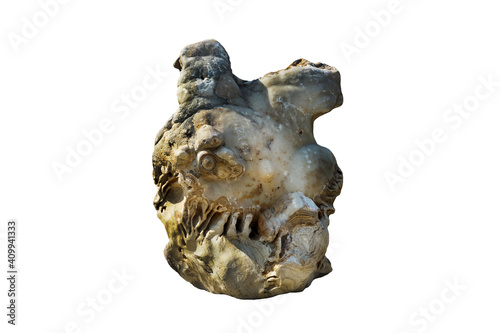 A big hydrozincite rock stone for garden decoration. A big stone isolated on white background.