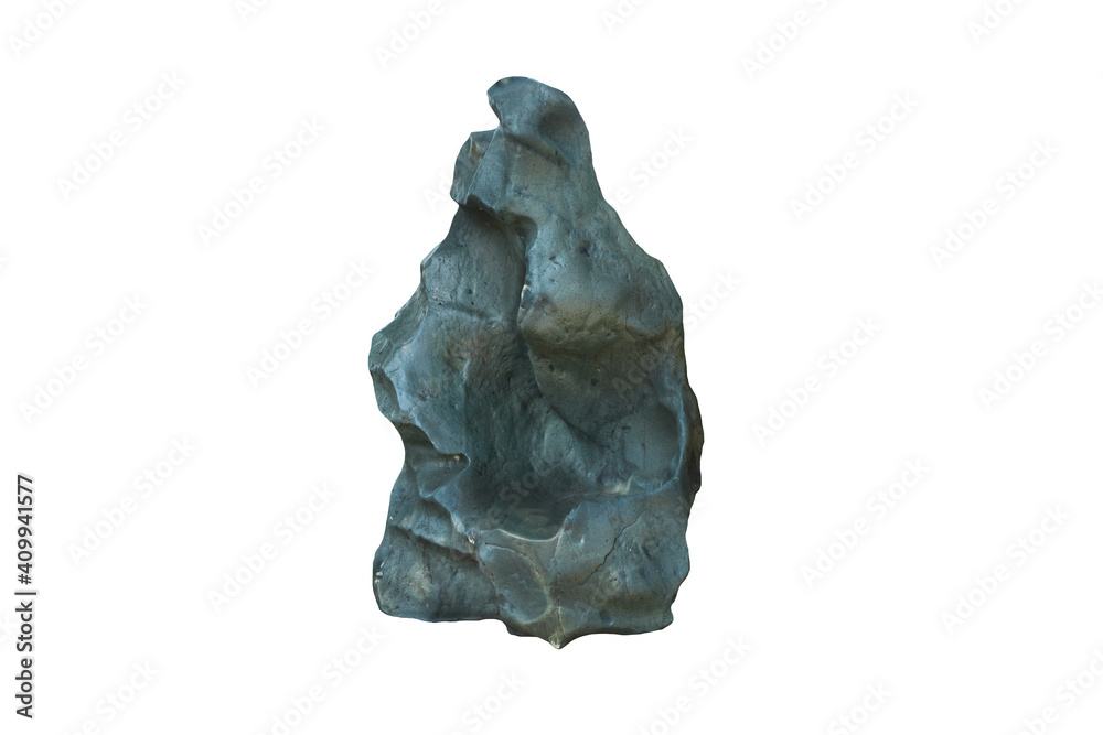 Obraz premium Strange shaped Andesite stone isolated on white background. A big rock stone for garden decoration.