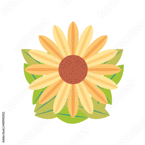 flower leaves nature in cartoon style white background