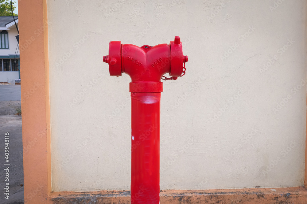 Red Fire Hydrant for fire anticipation on sidewalk. Red Fire Hydrant for fire anticipation on sidewalk.