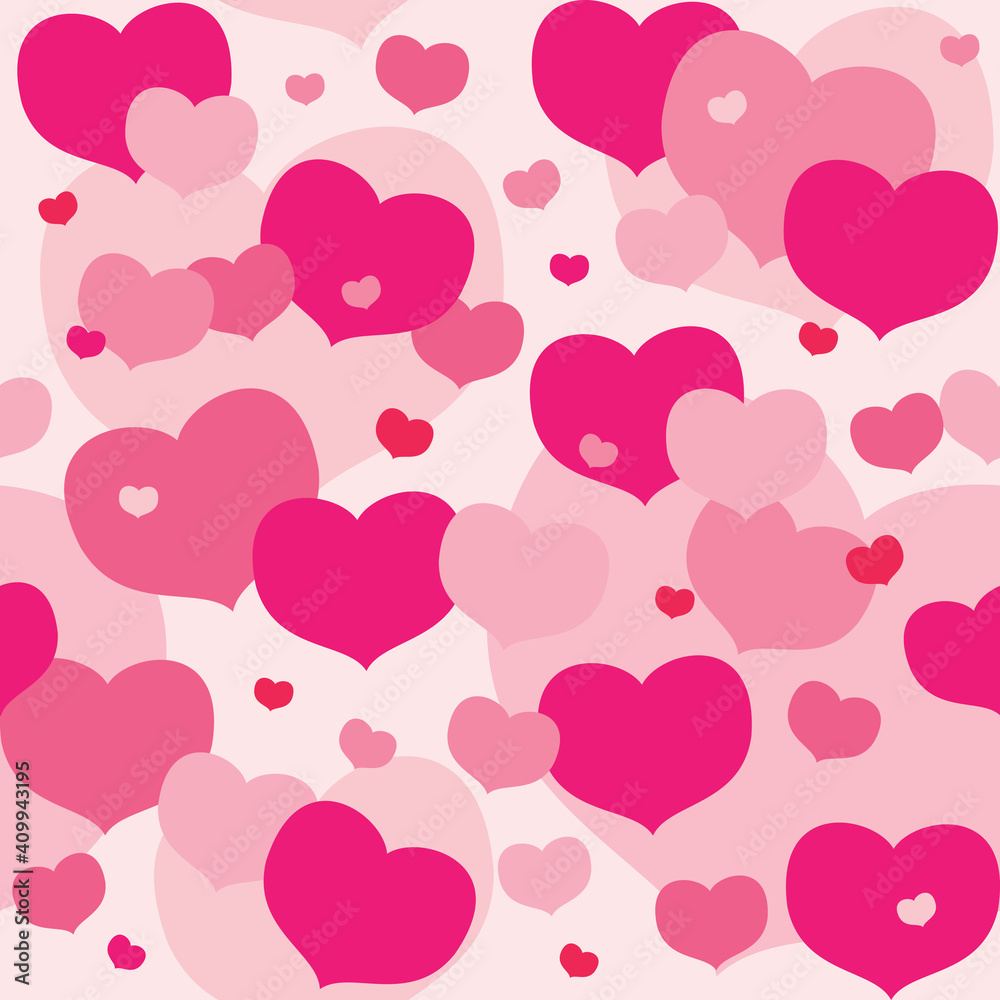 Pink and Red Hearts Seamless Pattern - A repeating pattern of layers of pink and red hearts.