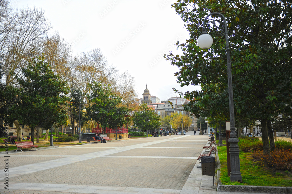 Alameda of Ourense with the tower of the cathedral in the background, Galicia, Spain Alameda of Ourense with the tower of the cathedral in the background, Galicia, Spain