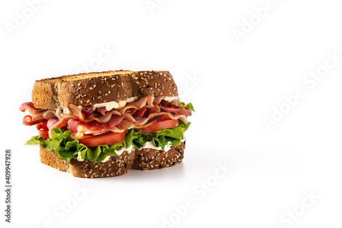 Classic BLT sandwich isolated on white background. Copy space photo