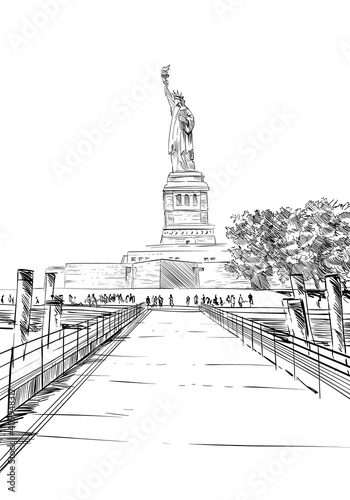 Statue of Liberty. New York. USA. Hand drawn city sketch. Vector illustration.