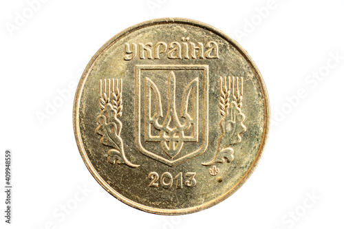 Ukrainian coin of 25 kopecks on a white background