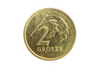 Polish 2 grosz coin on a white background