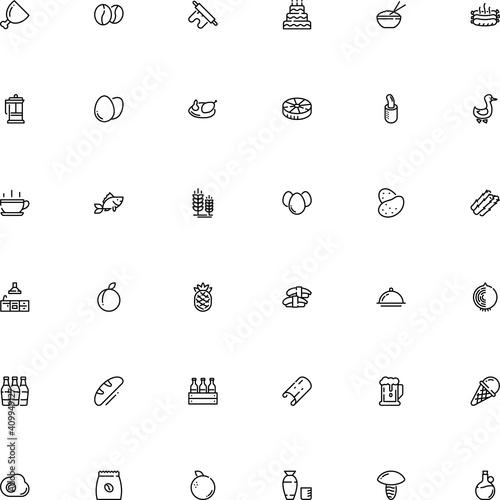 icon vector icon set such as: orecchiette, card, orange fruit, cow, bowl, waiter, liqueur, butcher, foliage, baked, bag, lake, roller, herbs, light, pin, slice, spighe, culinary, scullery, dome
