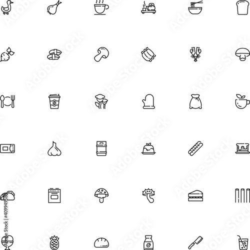 icon vector icon set such as: hand, grey puffball, button, away, lager, tortilla, cylinder, drum, aluminum, bag, go, paper, goose, protective, butcher, cotta, grilled, juice, cultivation, packaging