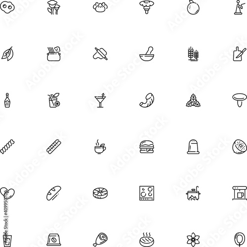 icon vector icon set such as: mortar and pestle, garden, spices, flat design icons, house, top, spike, colander, shaker, sense, bunch, health, orange fruit, fiber, medicine bowl, yum