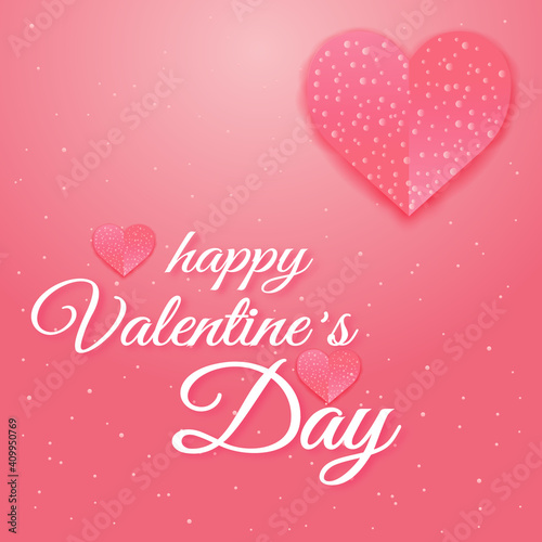 Happy Valentine s day background with heart pattern and typography of happy valentines day text. Red and pink heart valentine background with vector illustration.