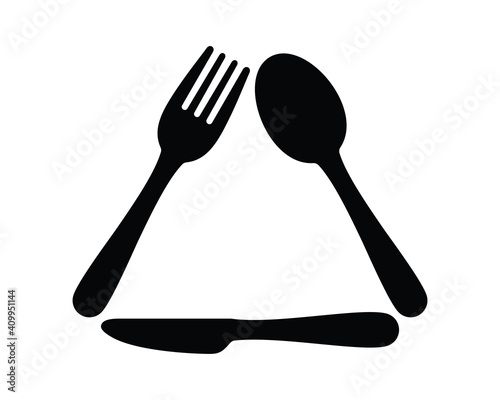 Cutlery icon. Recycle symbol with cutlery. Fork, knife, spoon icon. Simple icon vector design.