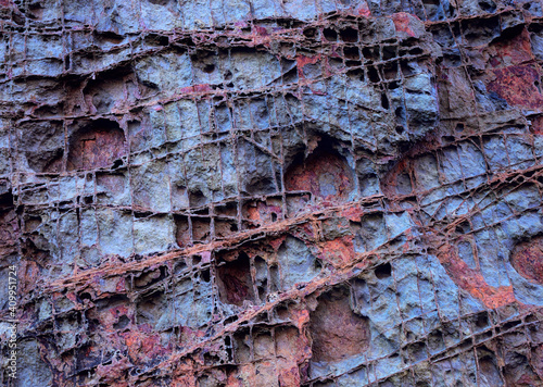 Strange texture with rectilinear patterns on a cliff in Asturias photo