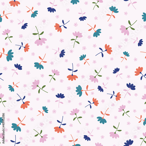 Colorful Tossed Floral Seamless Repeating Pattern
