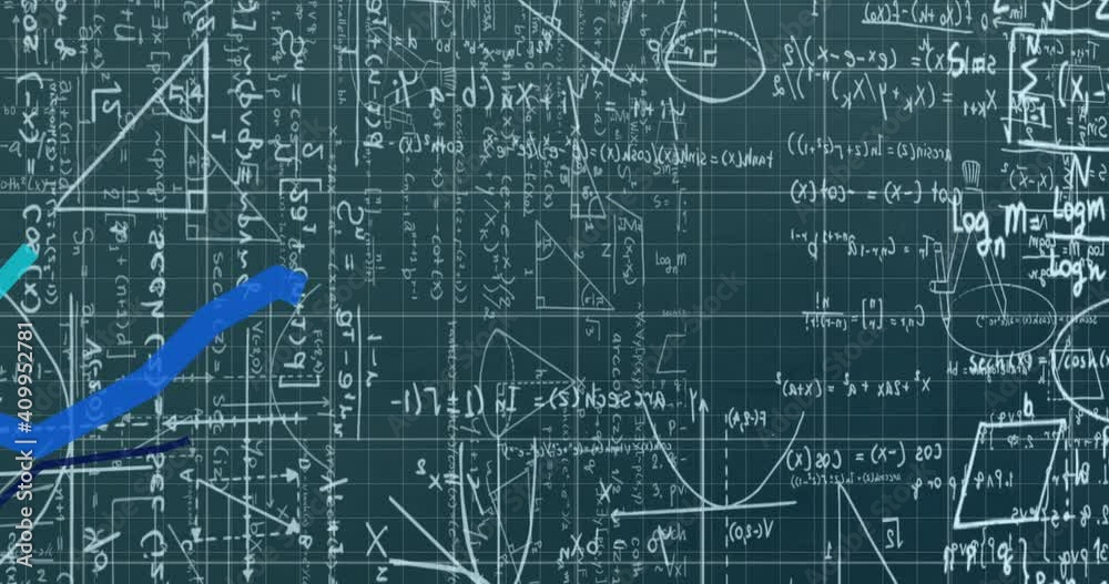 Animation of blue lines recording over mathematical equations and grid Animation of blue lines recording over mathematical equations and grid