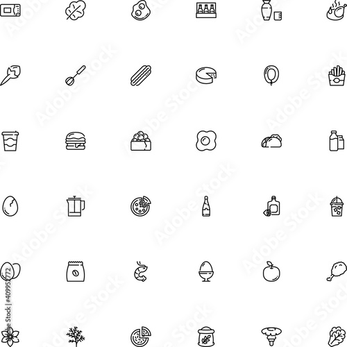 icon vector icon set such as: new, oven, transparent, electric, bakery, lemon juice, dessert, eggshell, bird, oriental, stove, agriculture, weight, bbq, fastfood, editable stroke, tortilla, wheat