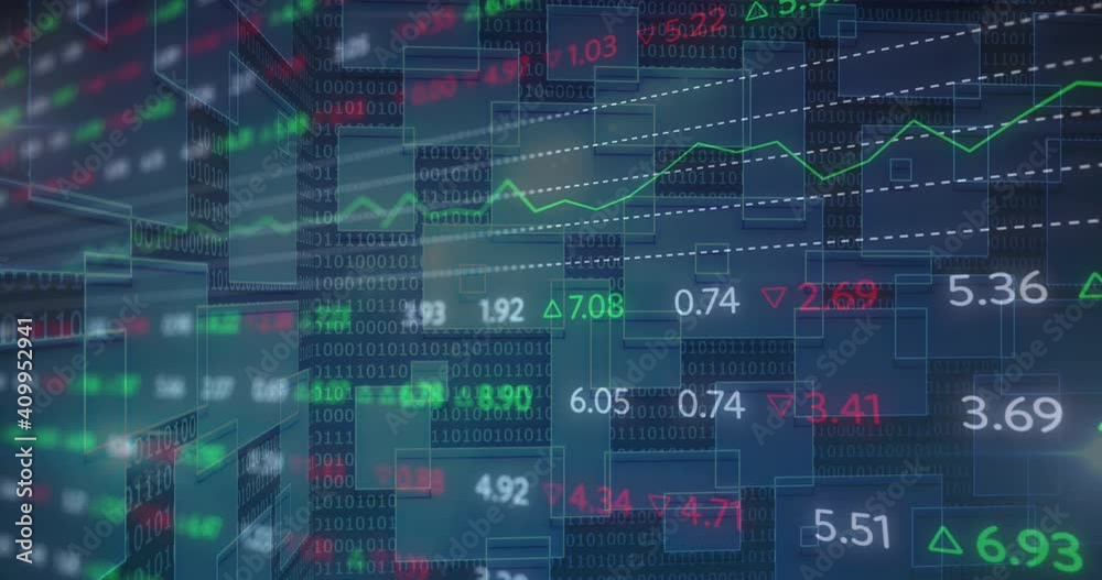 Animation of financial data processing of stock exchange numbers 