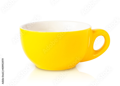 Empty yellow mug isolated on white, clip art