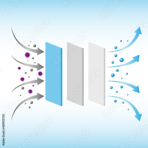 PM 2.5 air filteration and virus protection, vector illustration