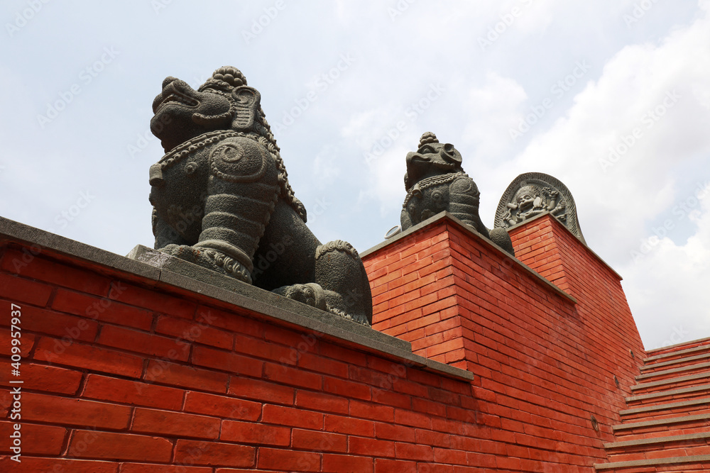Fototapeta premium Stone architecture landscape in a religious and cultural tourism area, Sanya City, Hainan Province, China