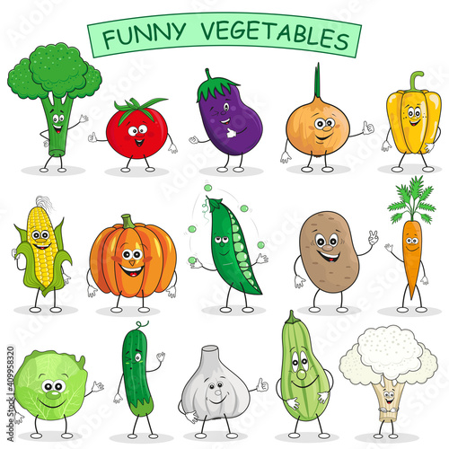 Funny cartoon vegetable characters. 