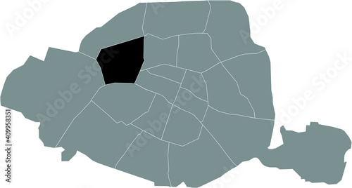 Black location map of Parisian huitième, 8th arrondissement inside gray map of Paris, France