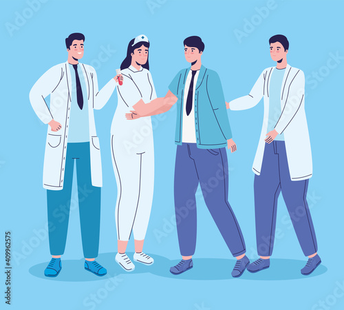 group of medical staff workers characters vector illustration design
