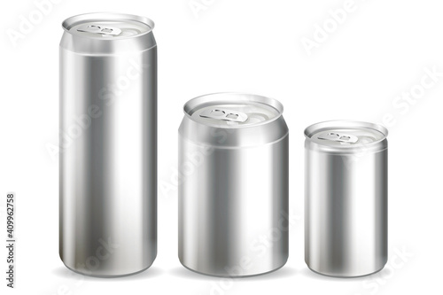 Realistic Detailed 3d Metal Cans Set. Vector