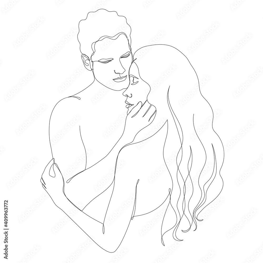 A couple in a hand drawn linear style. A couple in a hand drawn linear style.