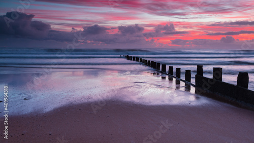 Landscape Seascape view of Blyth Beach  Northumberland at sunrise.