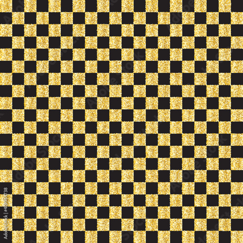 Golden glittering square pattern. Background gold pattern. Geometric gold grid.