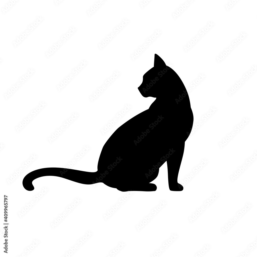 Black Cat Silhouette on White Background. Icon Vector Illustration. Concept for  Logo, Print, Sticker.