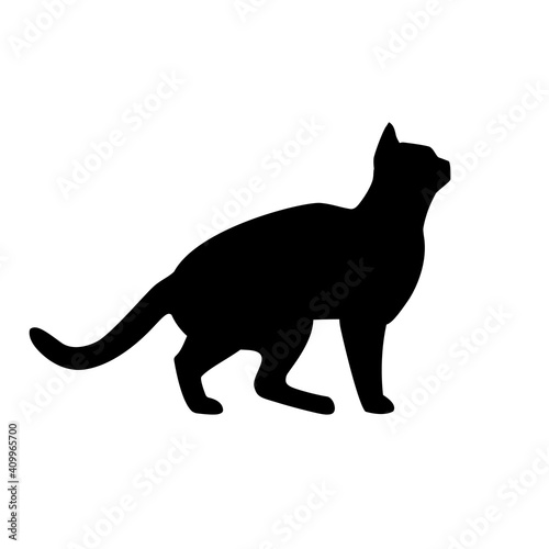 Black Cat Silhouette on White Background. Icon Vector Illustration. Concept for  Logo, Print, Sticker. © happy_job