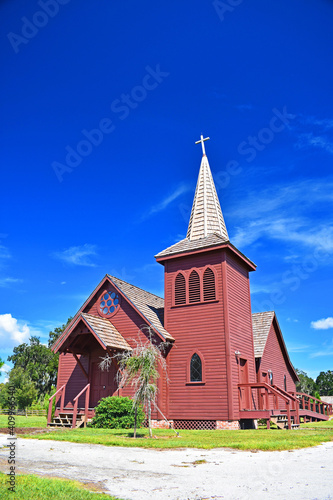 1800s style church in Shingle Creek Pioneer Village. Kissimmee, Florida, USA photo