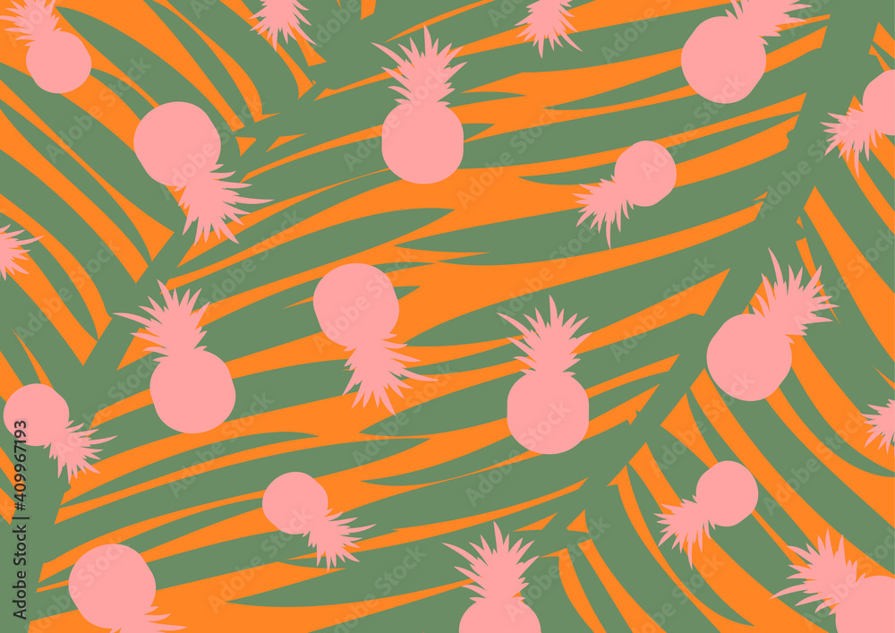 Pineapples with palm
